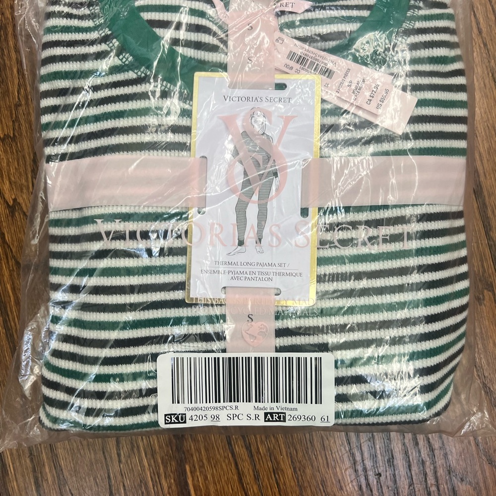 Victoria's Secret Green Striped Pajama Set